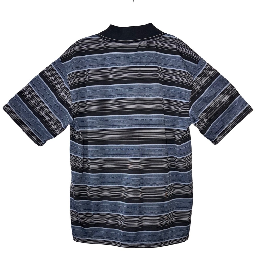PGA Tour Golf Polo Shirt Mens Medium Blue Black Striped Performance Polo Golf - Picture 2 of 6